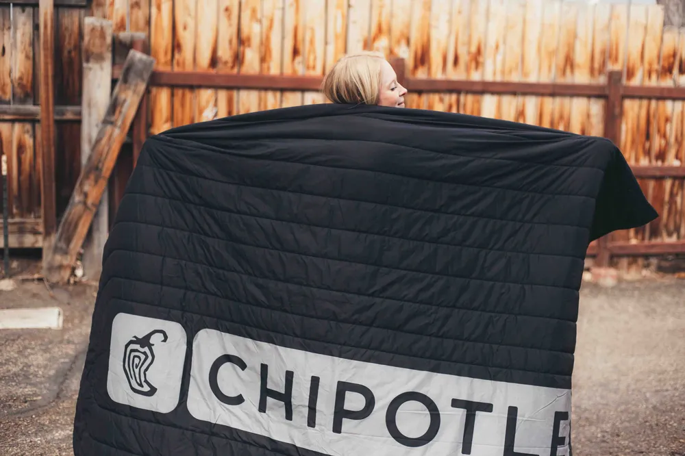 Chipotle custom puffy festival blanket by anthem branding