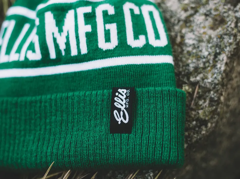 Custom beanie woven label ellis mfg by anthem branding