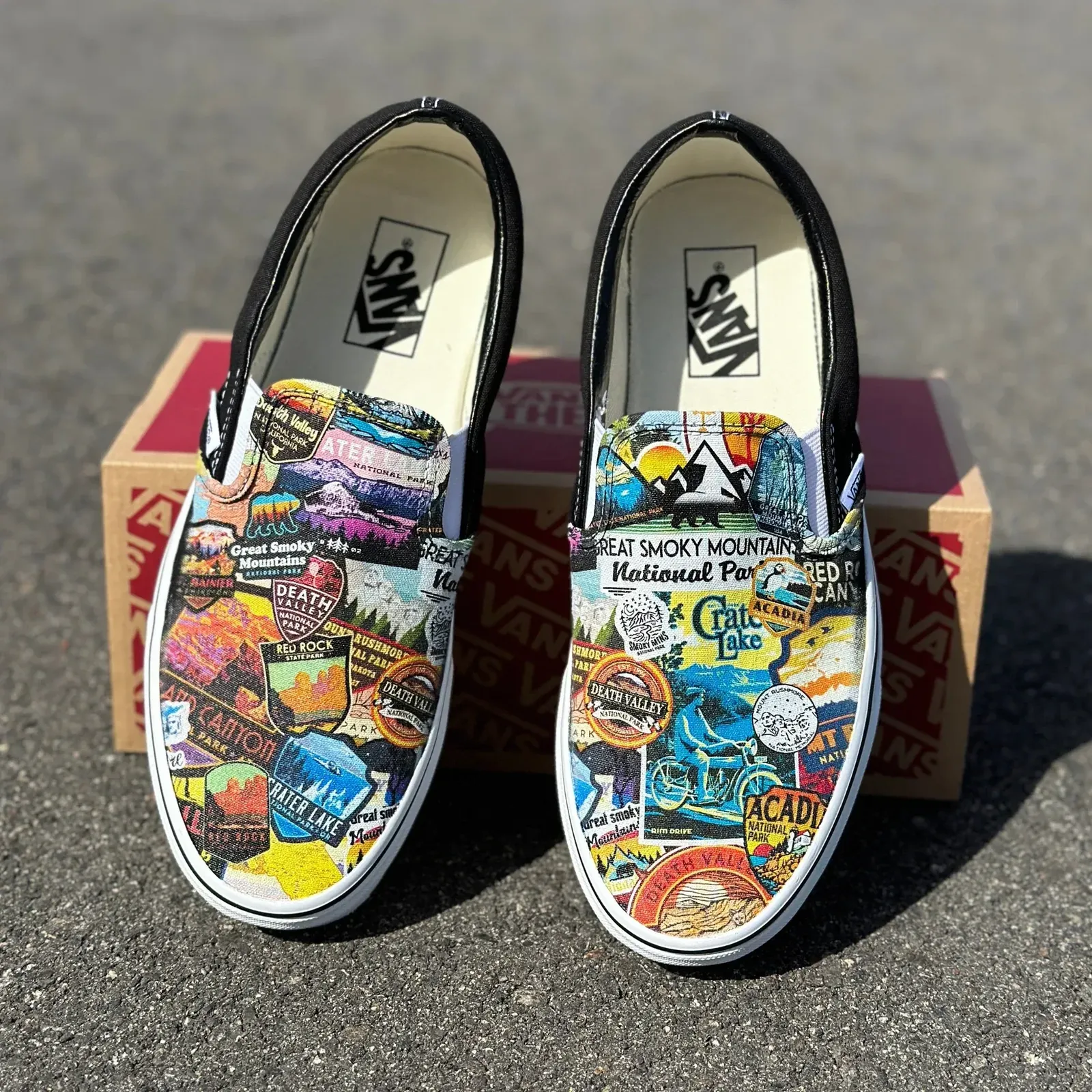 Custom vans slip ons national park by anthem branding