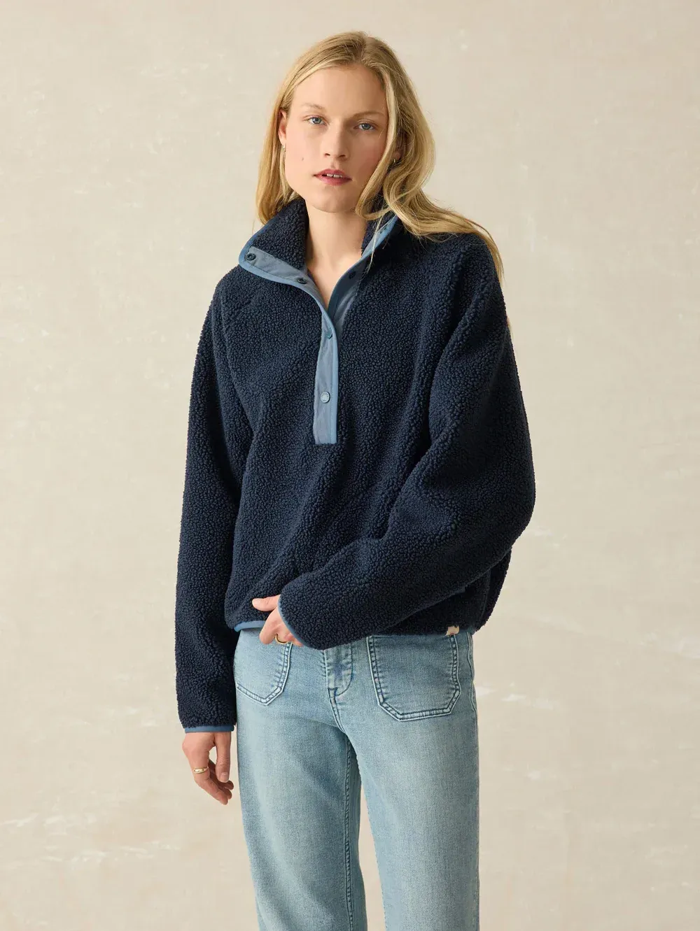 Faherty Fireside Fleece Popover Dark Sapphire corporate sales by anthem branding