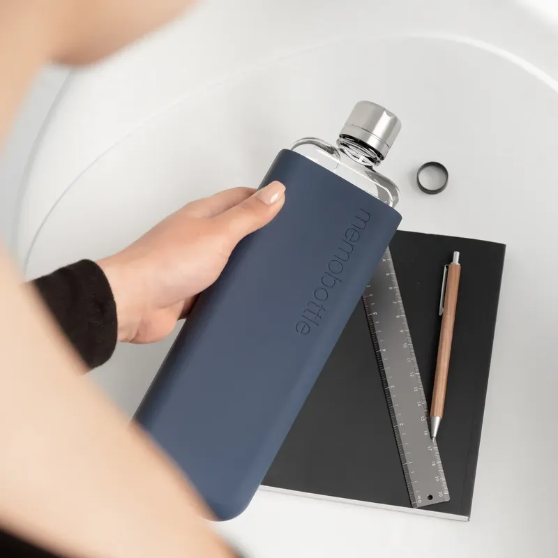 Memobottle SLIM silicone sleeve midnight blue by anthem branding