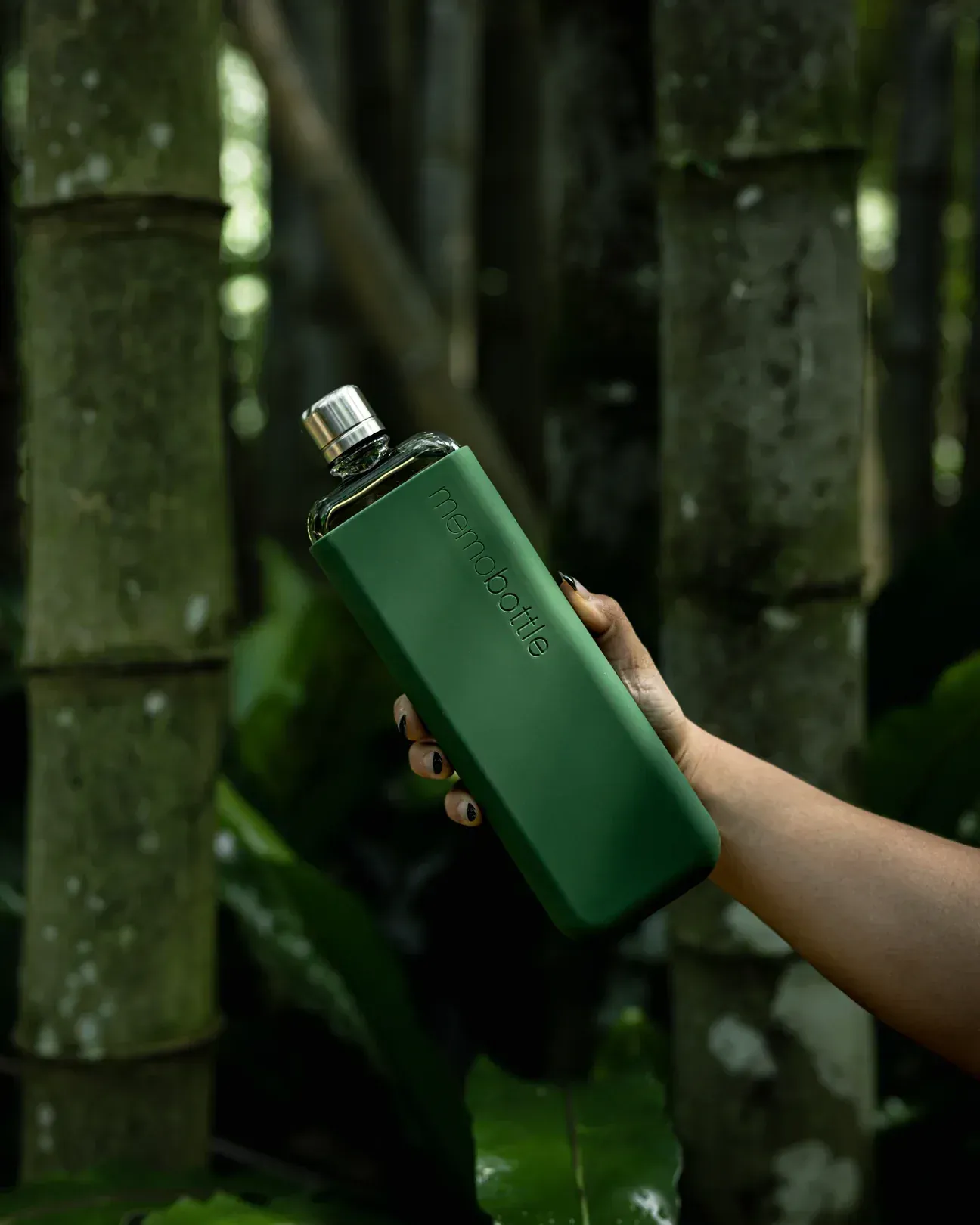 Memobottle SLIM silicone sleeve moss green by anthem branding