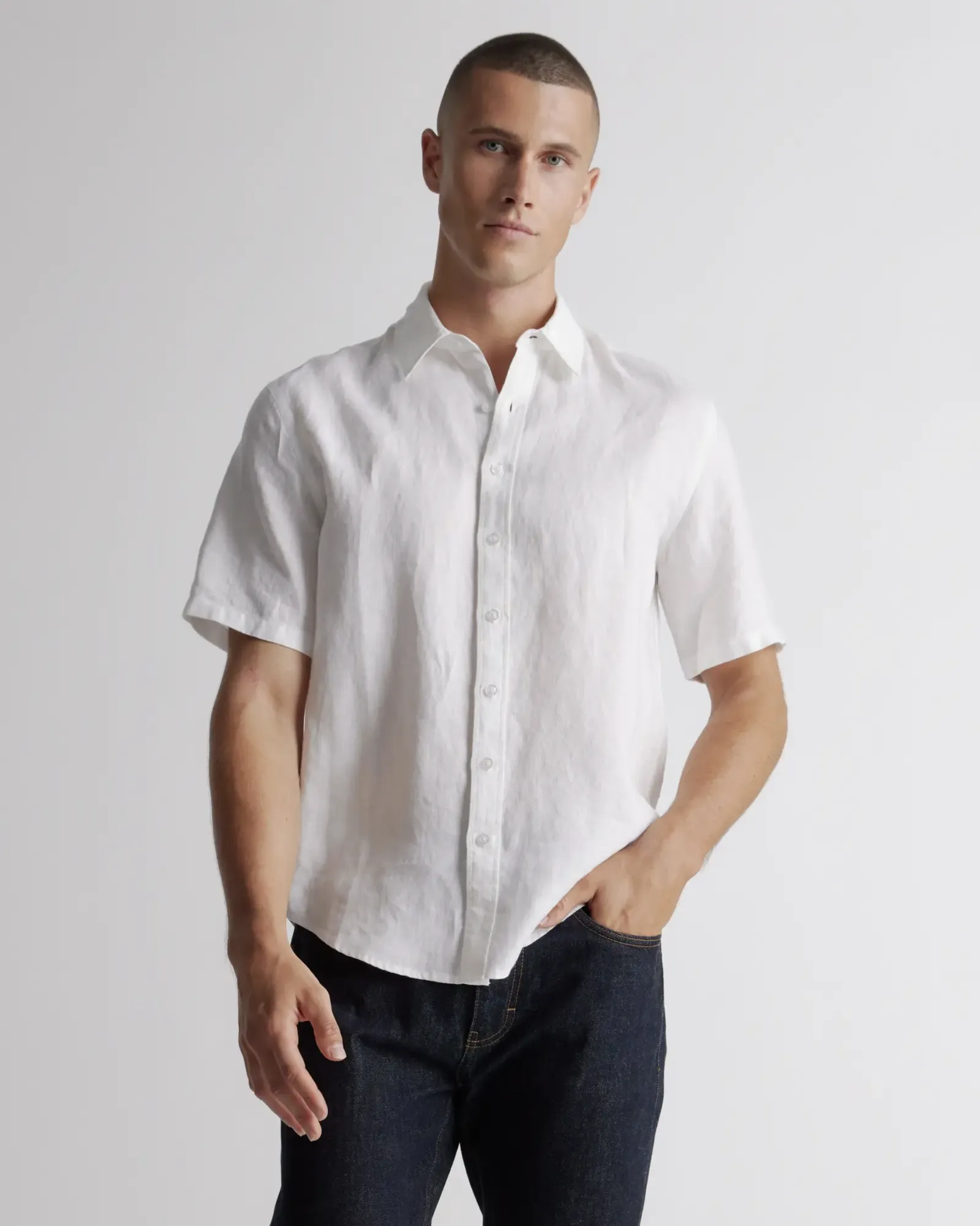 Quince european linen short sleeve shirt by anthem branding