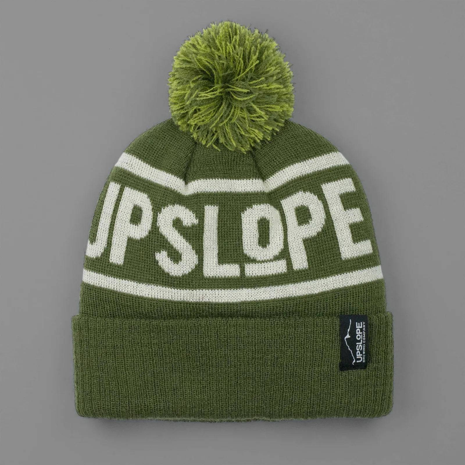 Upslope Green knit Beanie colorado anthem branding
